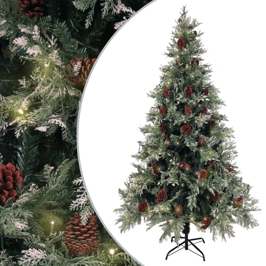 Vánoční Stromek S Led A Šiškami Zelený A Bílý 225 Cm Pvc A Pe