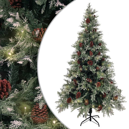 Vánoční Stromek S Led A Šiškami Zelený A Bílý 225 Cm Pvc A Pe