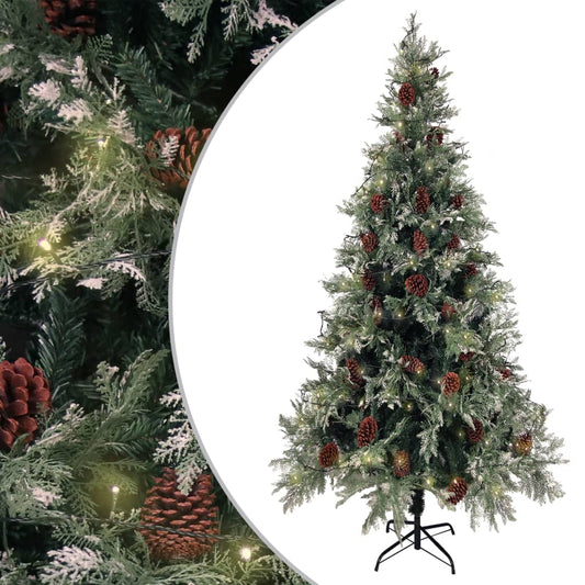Vánoční Stromek S Led A Šiškami Zelený A Bílý 225 Cm Pvc A Pe