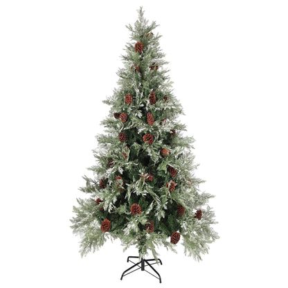 Vánoční Stromek S Led A Šiškami Zelený A Bílý 225 Cm Pvc A Pe