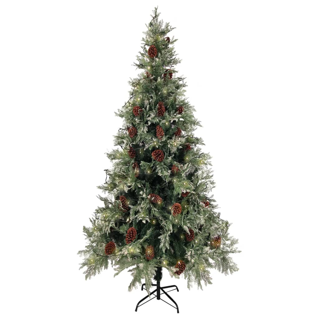 Vánoční Stromek S Led A Šiškami Zelený A Bílý 225 Cm Pvc A Pe
