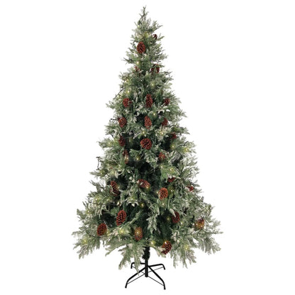 Vánoční Stromek S Led A Šiškami Zelený A Bílý 225 Cm Pvc A Pe