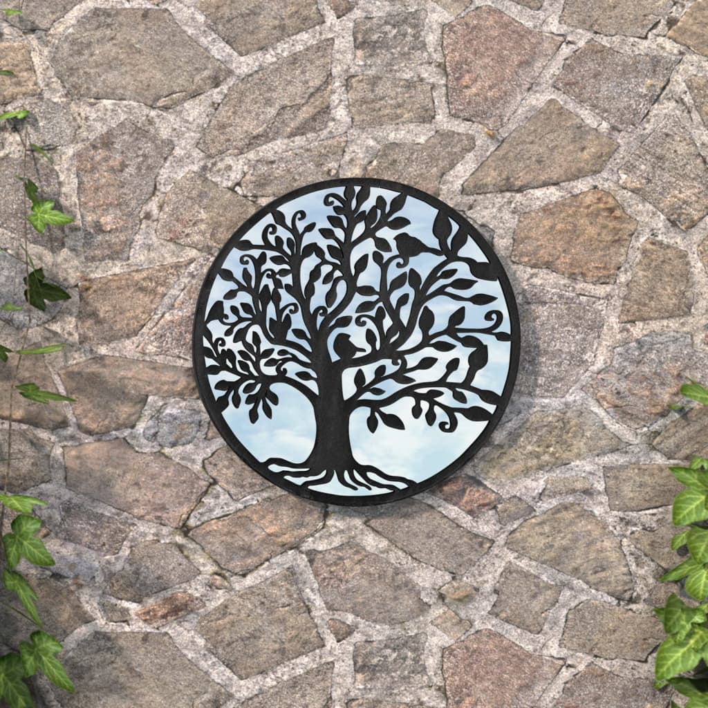 Zahradní Zrcadlo Černé 40 X 2,5 Cm Železo Kulaté Do Exteriéru