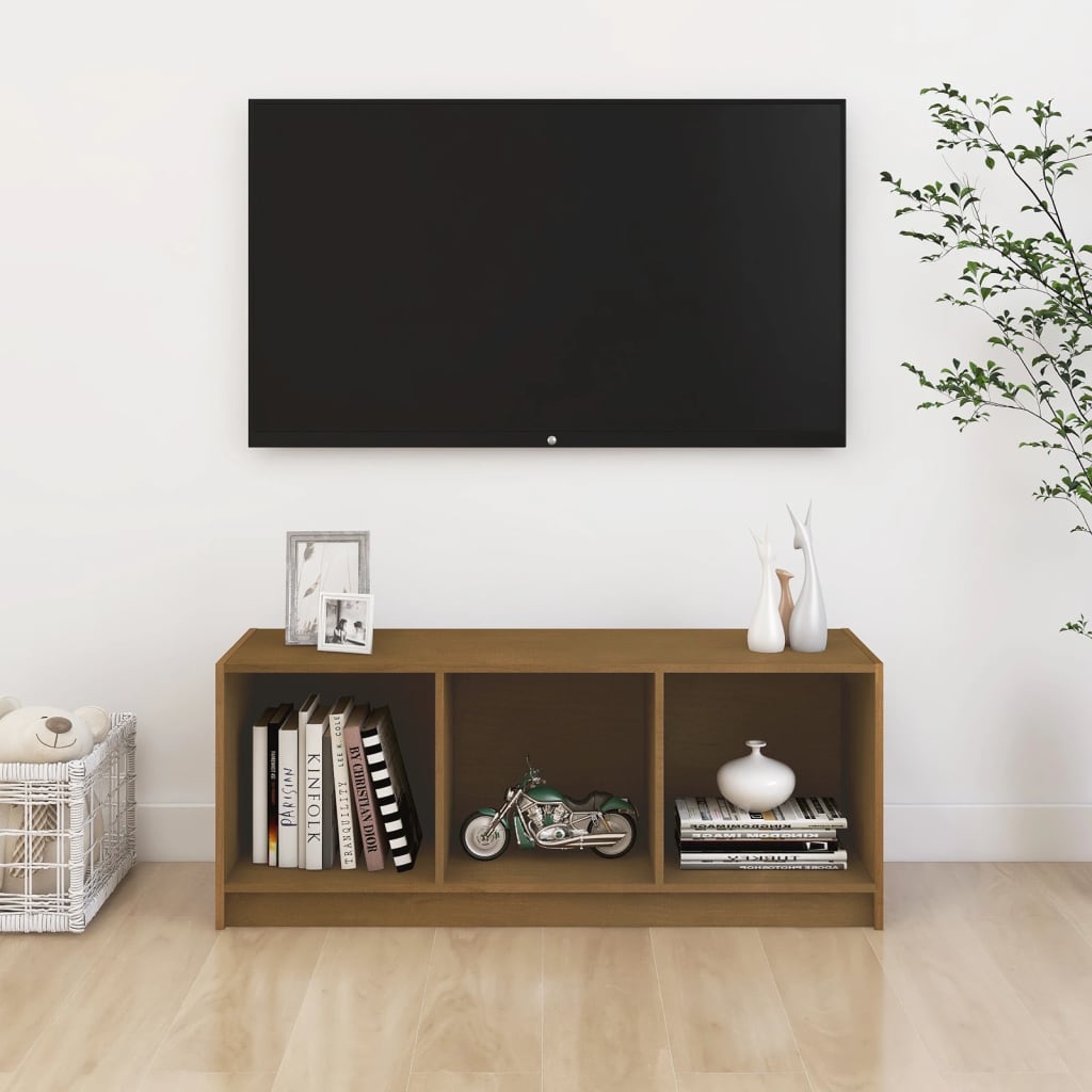 Tv Stolek Medově Hnědý 104 X 33 X 41 Cm Masivní Borové Dřevo