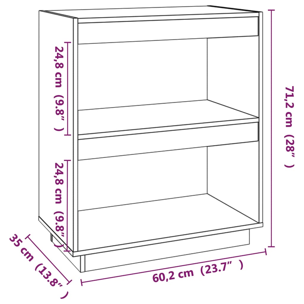 Knihovna Černá 60 X 35 X Masivní Dřevo Borovice Černá