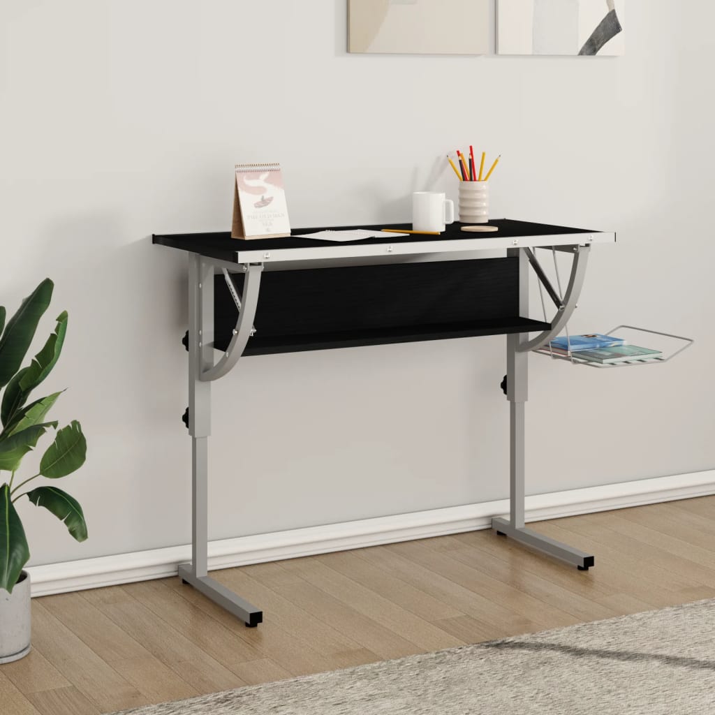 Řemeslný Stůl Černý A Šedý 110X53X(58–87) Cm Kompozit A Ocel