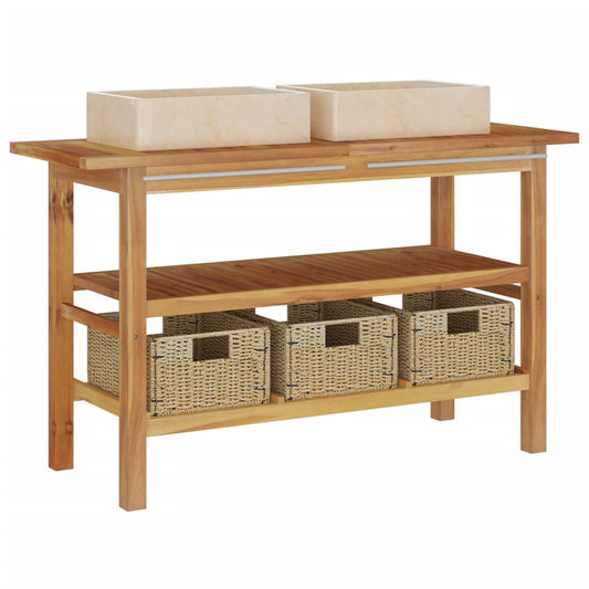 Koupelnová Skříňka S Umyvadly Z Krémového Mramoru Masivní Teak