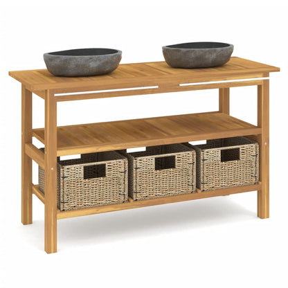 Koupelnová Skříňka S Umyvadly Z Říčního Kamene Masivní Teak