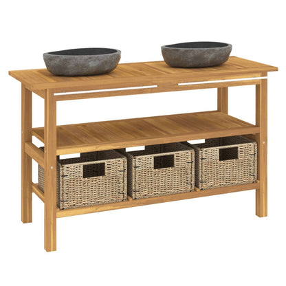 Koupelnová Skříňka S Umyvadly Z Říčního Kamene Masivní Teak