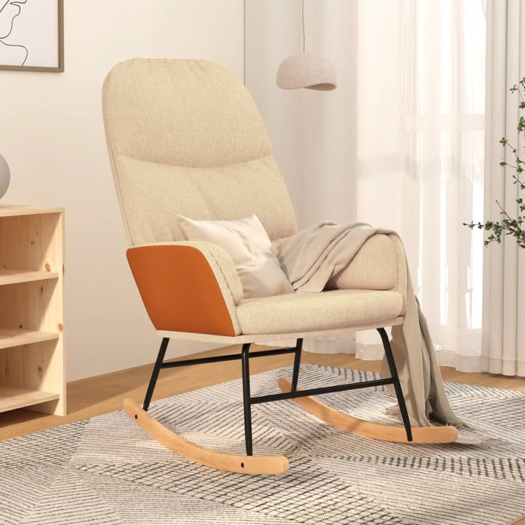 Houpací Křeslo Krémově Bílé Textil