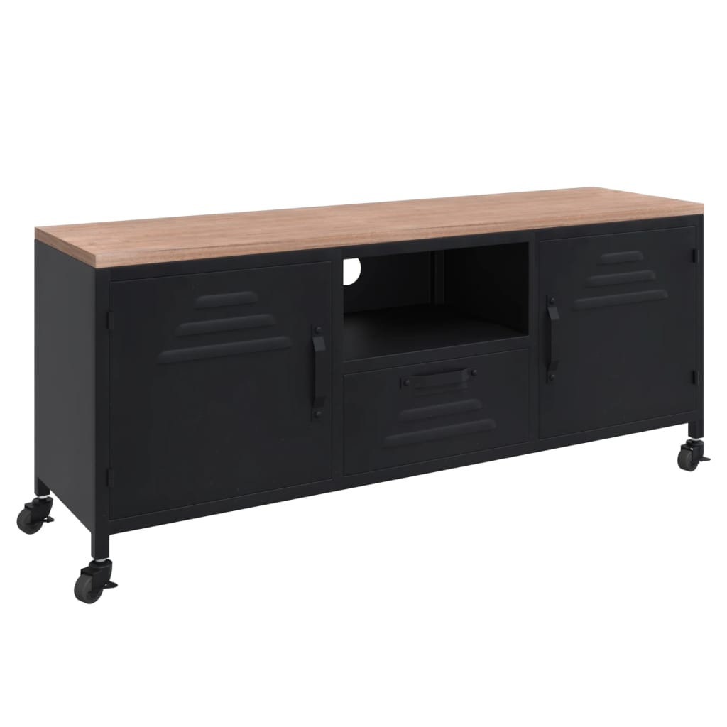 Tv Skříňka Černá 110X30X43 Cm Železo A Masivní Jedlové Dřevo