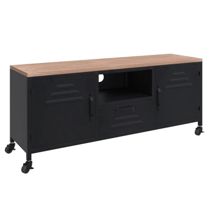 Tv Skříňka Černá 110X30X43 Cm Železo A Masivní Jedlové Dřevo