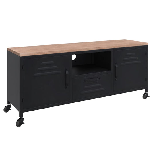 Tv Skříňka Černá 110X30X43 Cm Železo A Masivní Jedlové Dřevo