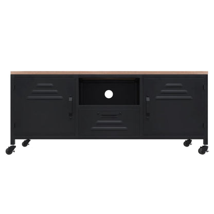 Tv Skříňka Černá 110X30X43 Cm Železo A Masivní Jedlové Dřevo