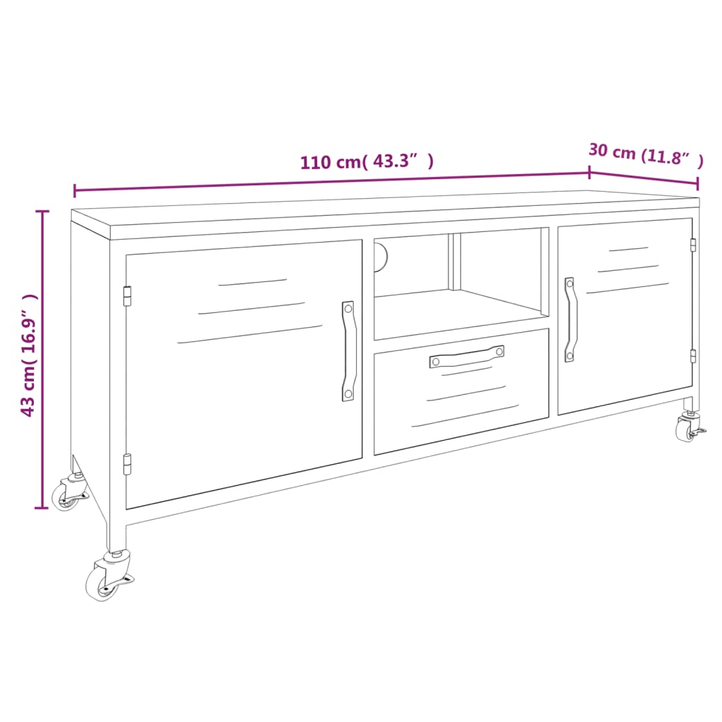Tv Skříňka Černá 110X30X43 Cm Železo A Masivní Jedlové Dřevo