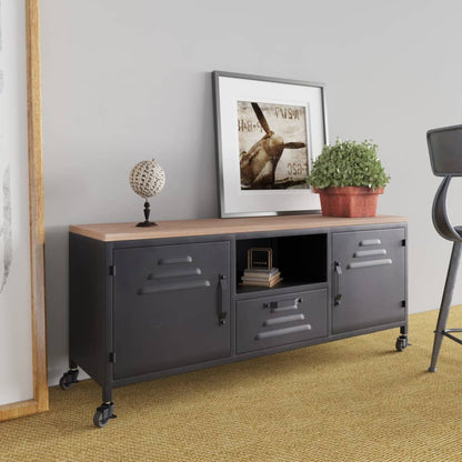 Tv Skříňka Černá 110X30X43 Cm Železo A Masivní Jedlové Dřevo
