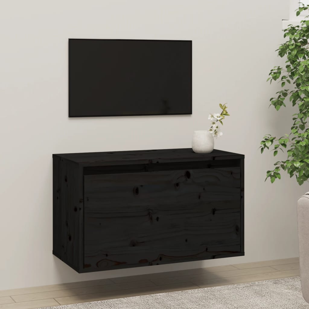 Nástěnná Skříňka Černá 60 X 30 X 35 Cm Masivní Borové Dřevo