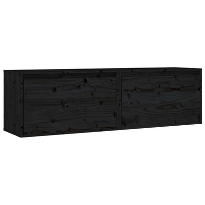 Nástěnné Skříňky 2 Ks Černé 60X30X35 Cm Masivní Borové Dřevo