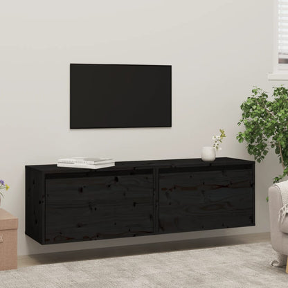 Nástěnné Skříňky 2 Ks Černé 60X30X35 Cm Masivní Borové Dřevo