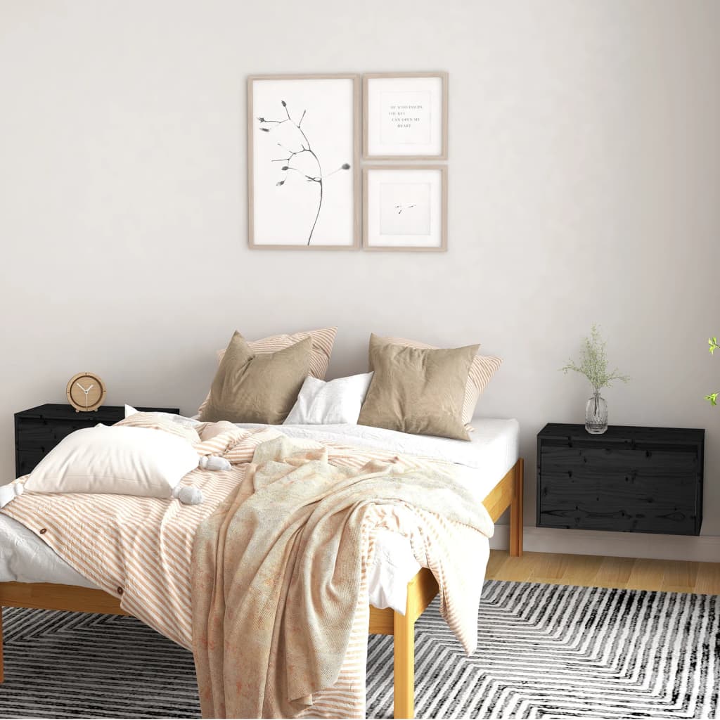 Nástěnné Skříňky 2 Ks Černé 60X30X35 Cm Masivní Borové Dřevo