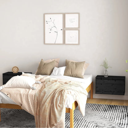 Nástěnné Skříňky 2 Ks Černé 60X30X35 Cm Masivní Borové Dřevo