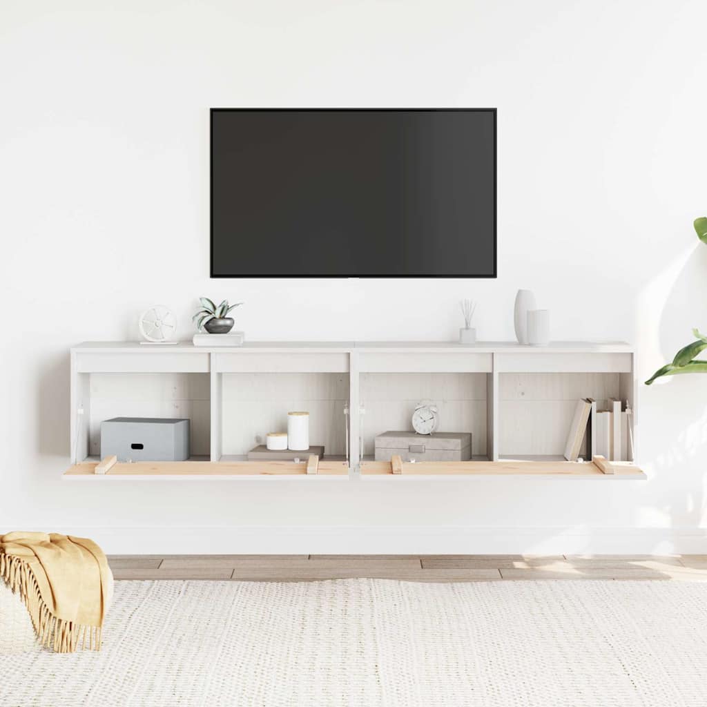 Nástěnné Skříňky 2 Ks Bílé 80 X 30 X 35 Cm Masivní Borové Dřevo
