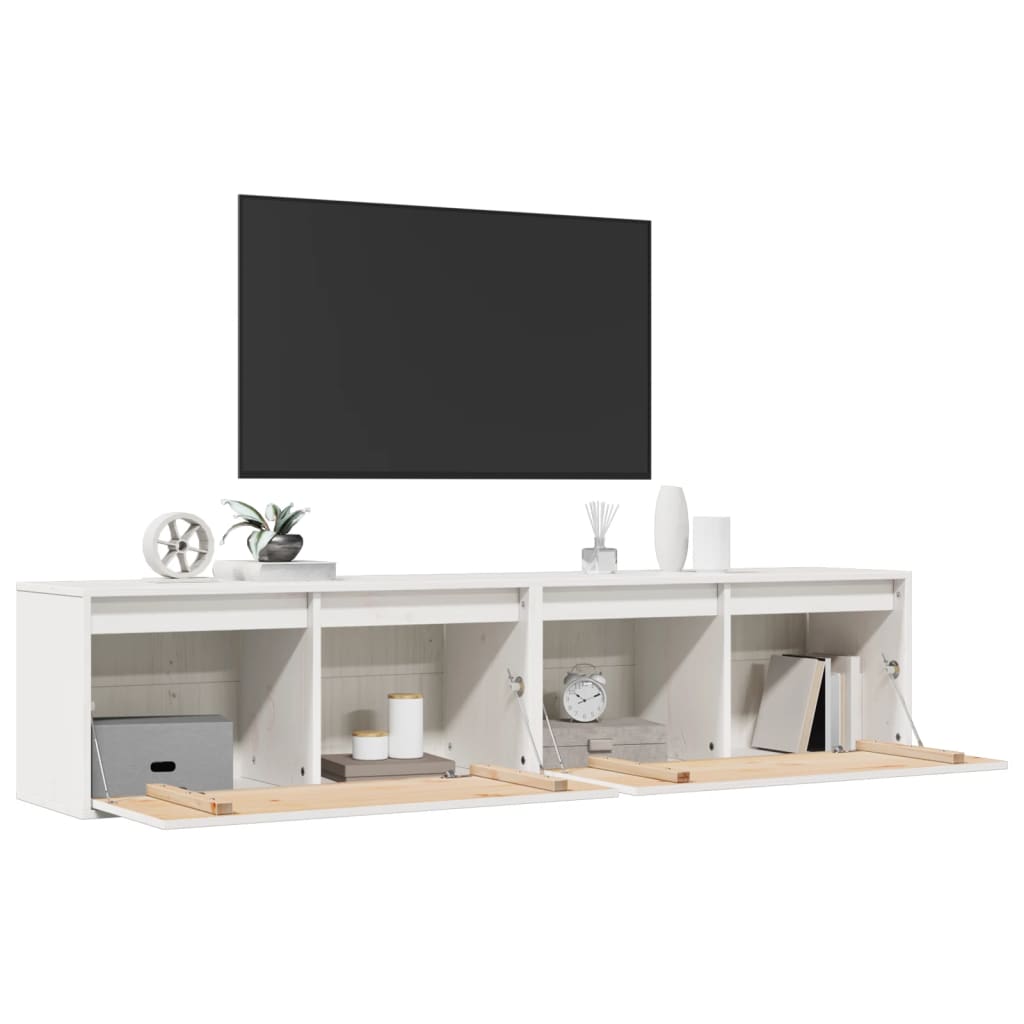 Nástěnné Skříňky 2 Ks Bílé 80 X 30 X 35 Cm Masivní Borové Dřevo
