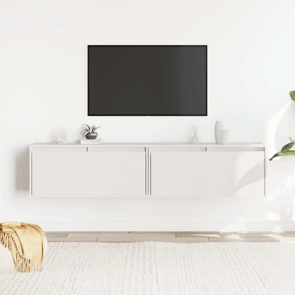Nástěnné Skříňky 2 Ks Bílé 80 X 30 X 35 Cm Masivní Borové Dřevo