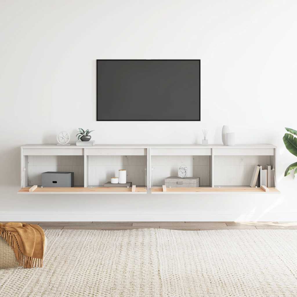 Nástěnné Skříňky 2 Ks Bílé 100X30X35 Cm Masivní Borové Dřevo