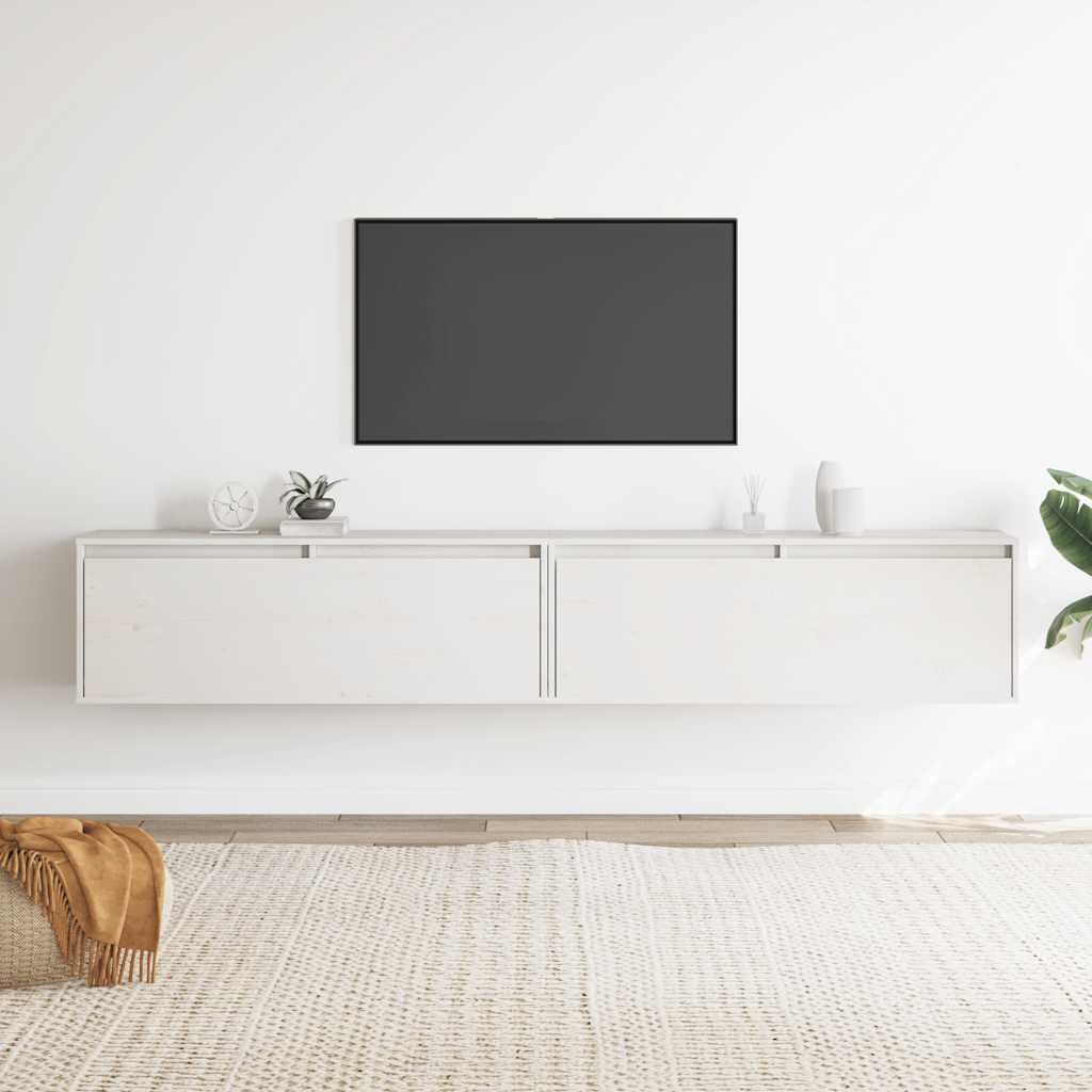 Nástěnné Skříňky 2 Ks Bílé 100X30X35 Cm Masivní Borové Dřevo