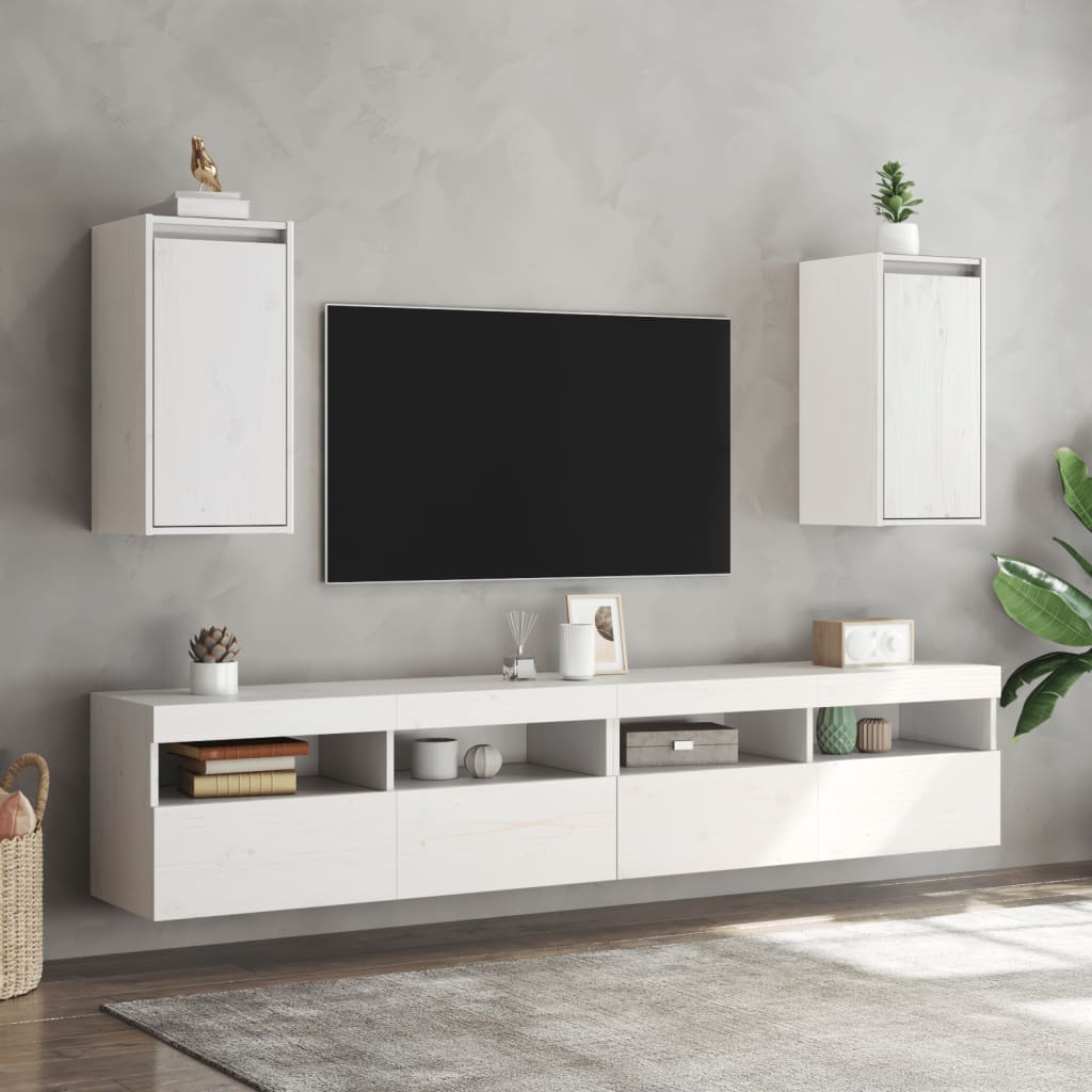 Nástěnné Skříňky 2 Ks Bílé 30 X 30 X 60 Cm Masivní Borové Dřevo