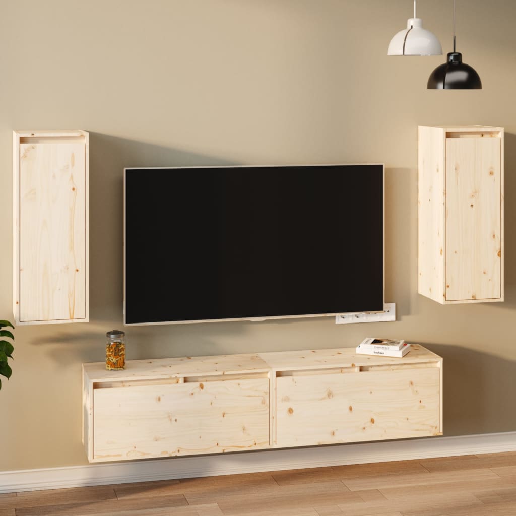 Nástěnné Skříňky 2 Ks 30 X 30 X 80 Cm Masivní Borovice