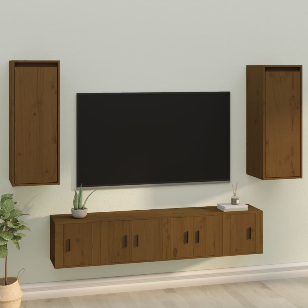 Nástěnné Skříňky 2 Ks Medově Hnědé 30X30X80 Cm Masivní Borovice