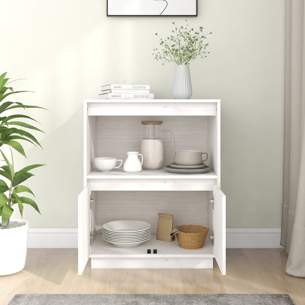 Příborník Bílý 60 X 34 X 75 Cm Masivní Borové Dřevo