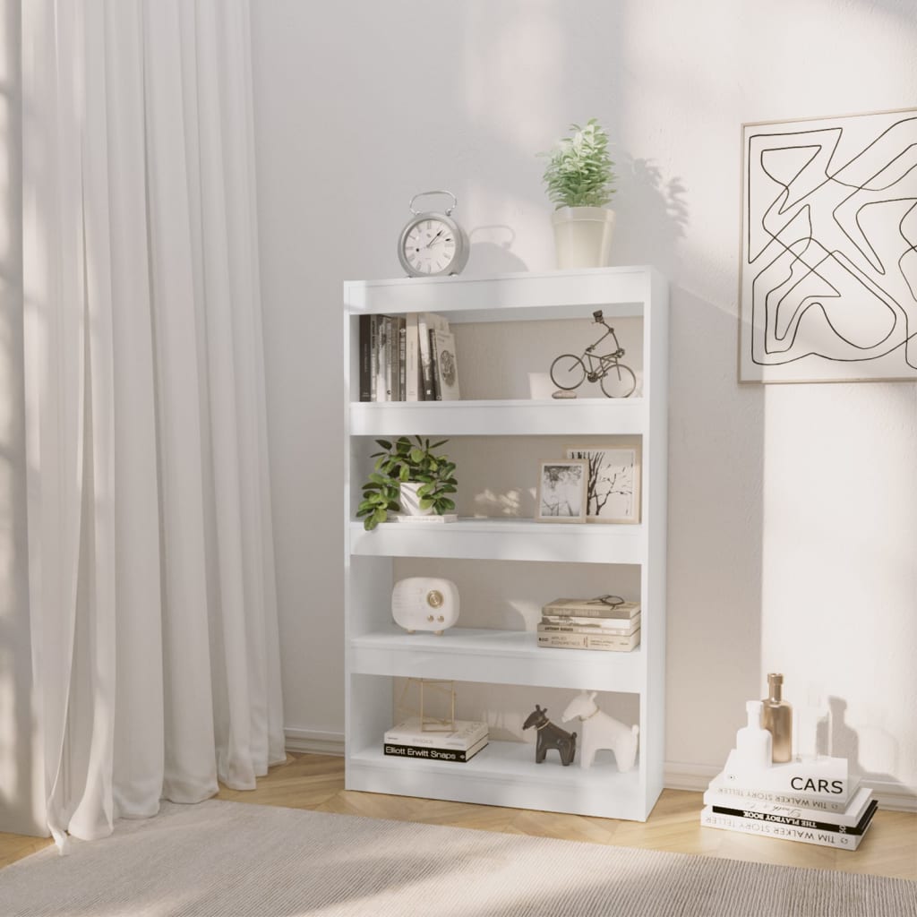 Knihovna / Dělicí Stěna Bílá Vysoký Lesk 80X30X135 Cm Kompozit