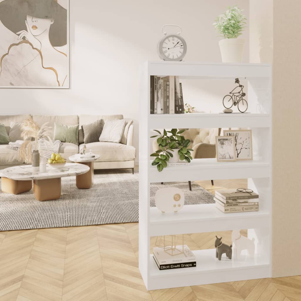 Knihovna / Dělicí Stěna Bílá Vysoký Lesk 80X30X135 Cm Kompozit