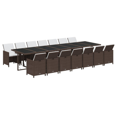 15Dílný Zahradní Jídelní Set S Poduškami Polyratan Hnědý