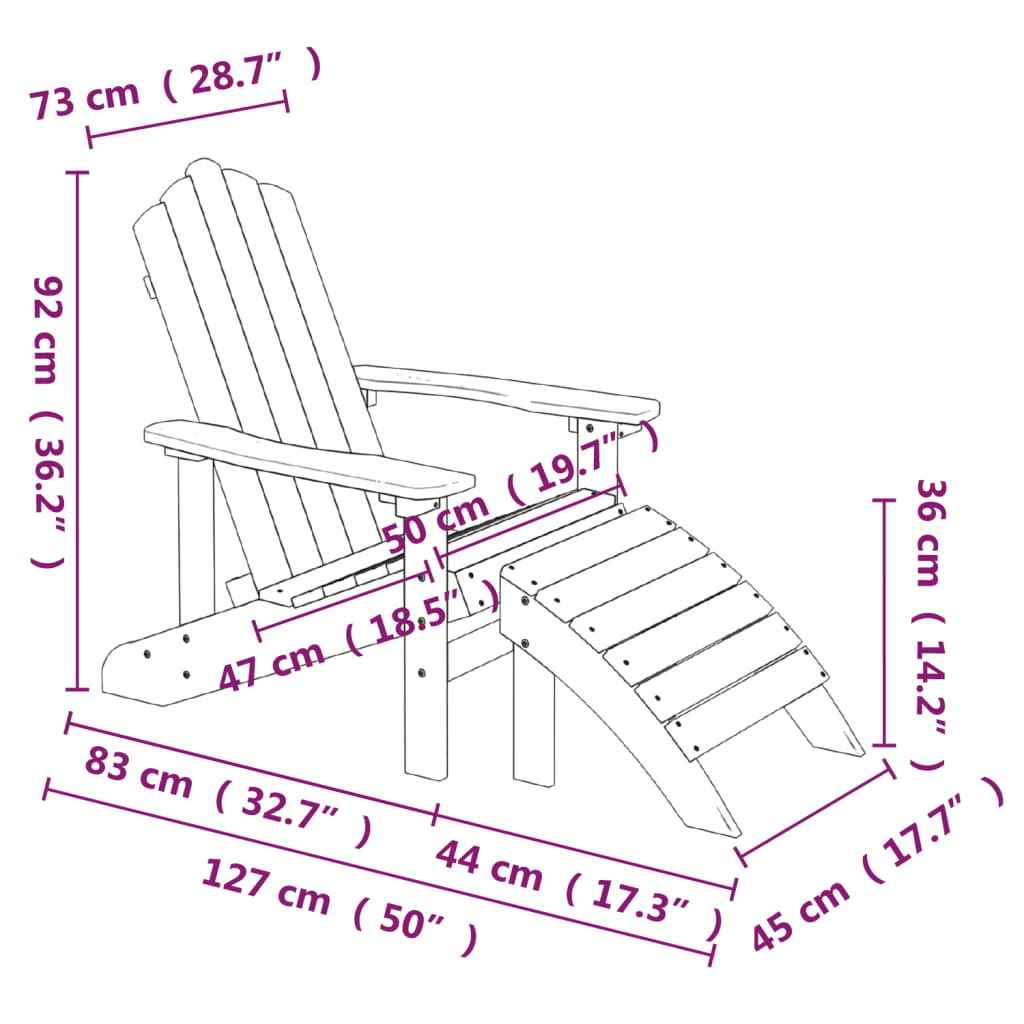 Zahradní Křeslo Adirondack + Podnožka/Stolek Hdpe Akvamarínové