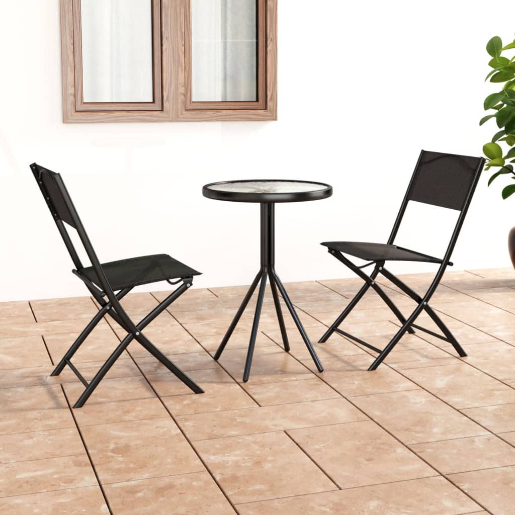 3Dílný Bistro Set Ocel Černý