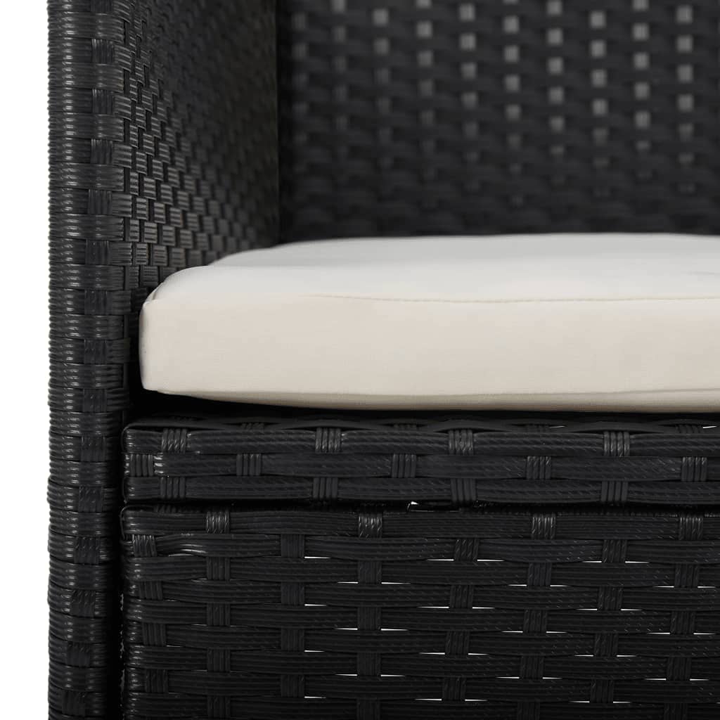 3Dílný Zahradní Jídelní Set Polyratan A Tvrzené Sklo Černý