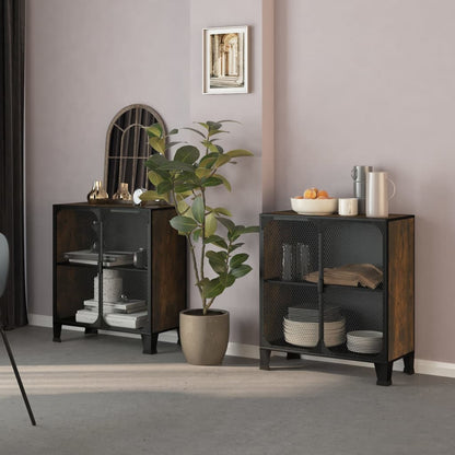 Úložné Skříně 2 Ks Rustikálně Hnědé 72 X 36 X 82 Cm Kov A Mdf