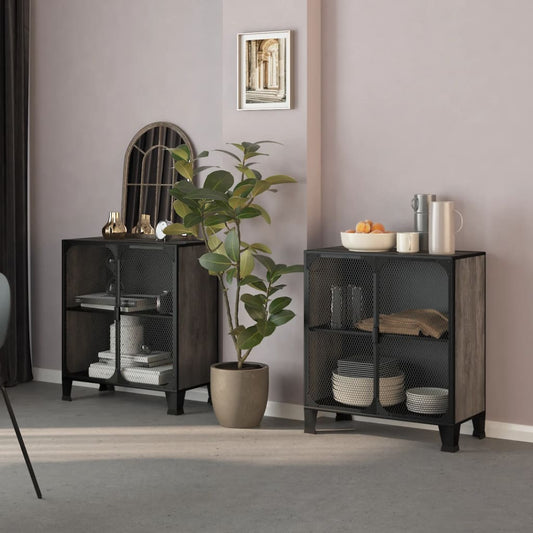 Úložné Skříně 2 Ks Šedé 72 X 36 X 82 Cm Kov A Mdf