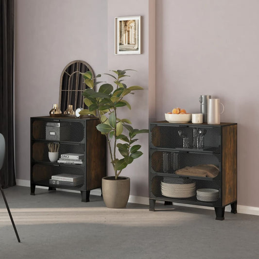 Úložné Skříně 2 Ks Rustikálně Hnědé 72 X 36 X 82 Cm Kov A Mdf