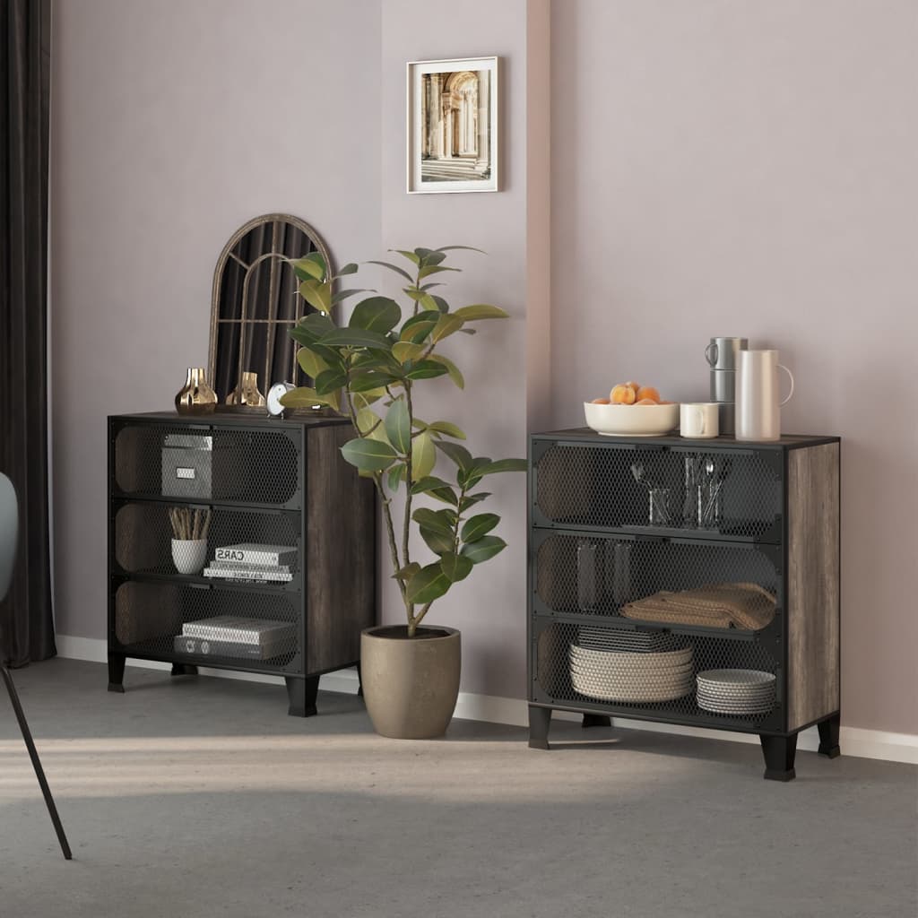 Úložné Skříně 2 Ks Šedé 72 X 36 X 82 Cm Kov A Mdf