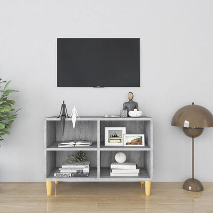 Tv Stolek Nohy Z Masivního Dřeva Šedý Vysoký Lesk 69,5X30X50 Cm