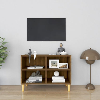 Tv Stolek Nohy Z Masivního Dřeva Šedý Vysoký Lesk 69,5X30X50 Cm