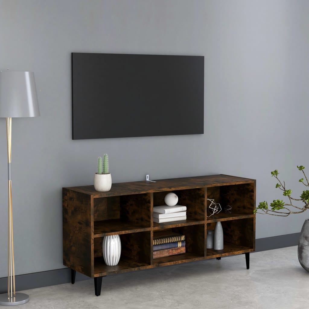 Tv Stolek S Kovovými Nohami Bílý Vysoký Lesk 69,5 X 30 X 50 Cm