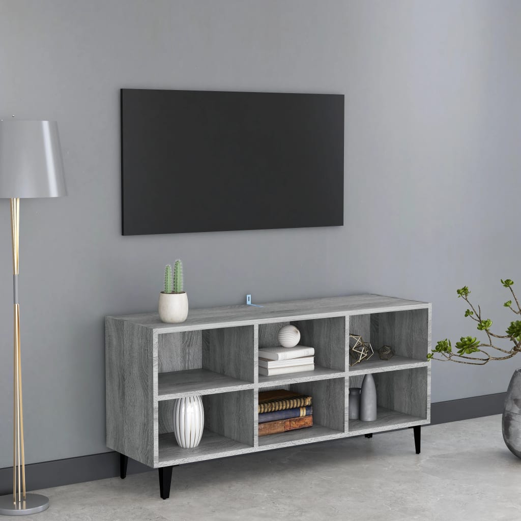 Tv Stolek S Kovovými Nohami Bílý Vysoký Lesk 69,5 X 30 X 50 Cm