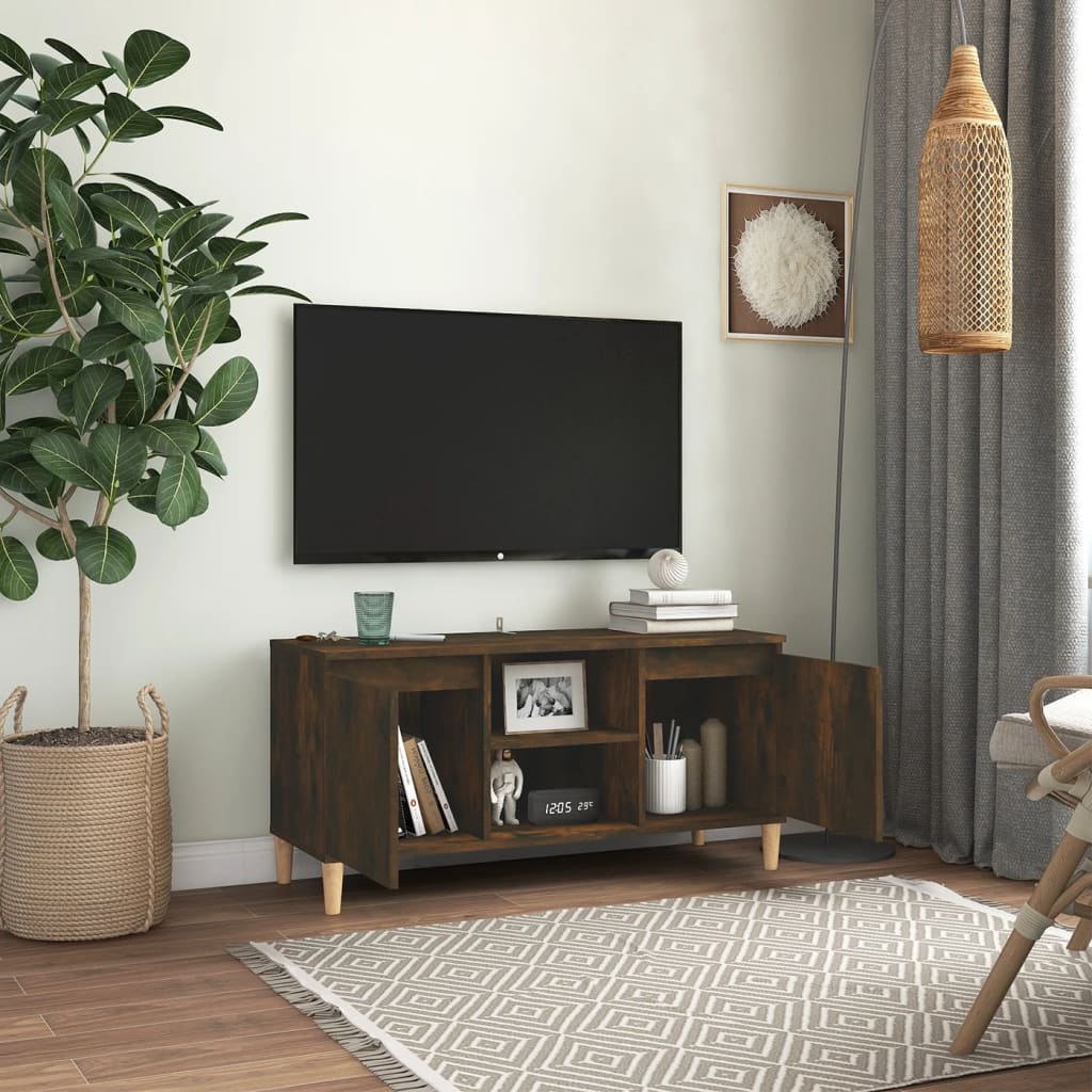 Tv Skříňka S Nohami Z Masivního Dřeva 103,5X35X50Cm