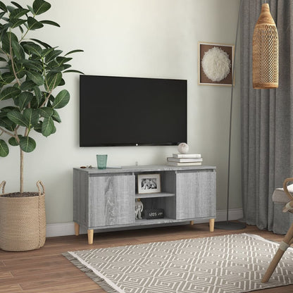 Tv Skříňka S Nohami Z Masivního Dřeva 103,5X35X50Cm